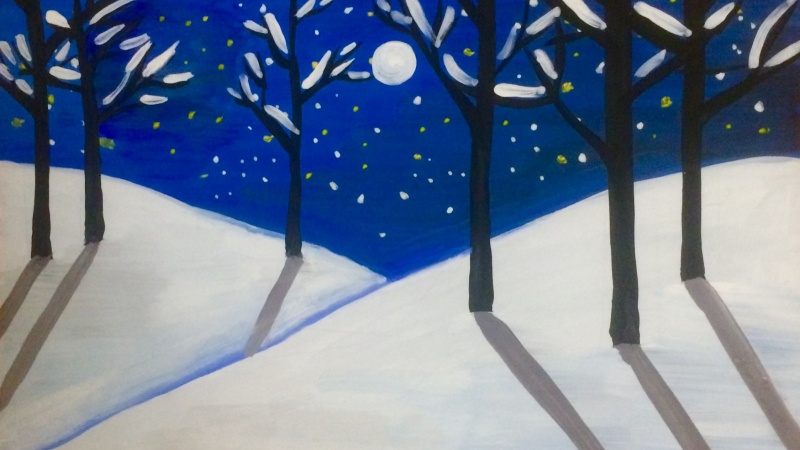 Рисунок «Зима за окном» гуашью